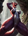 anthro bodily_fluids breasts dragon female genital_fluids genitals horn looking_at_viewer nipples nude pussy scales scalie seductive smile solo white_body