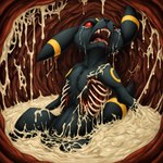 blood bodily_fluids bone cock_vore crying cum cum_on_body digestion feral genital_fluids genitals gore graphic_digestion inside_balls male penile penis solo tears vore thedavid nintendo pokemon eeveelution generation_2_pokemon pokemon_(species) umbreon hi_res