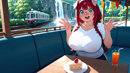 andromorph anthro bar cake_slice female intersex kapitanbar solo train vehicle animal_humanoid domestic_pig humanoid mammal mammal_humanoid suid suina suine sus_(pig) absurd_res hi_res