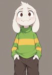 anthro clothing cute_expression cute_eyes green_clothing green_shirt green_topwear looking_at_viewer male shirt simple_background simple_eyes solo topwear white_body synaker undertale undertale_(series) asriel_dreemurr bovid caprine goat mammal 2025 colored hi_res shaded simple_shading
