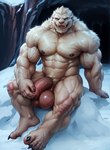 5_toes abs anthro balls biceps big_balls big_muscles black_nipples blue_eyes cave fangs feet fur genitals hand_on_penis humanoid_genitalia looking_at_viewer male muscular nipples nude open_mouth outside pecs penis pink_nose plantigrade sitting small_ears smile snow solo toes vein veiny_balls veiny_muscles veiny_penis white_body white_fur vanzilen felid feline mammal yeti absurd_res hi_res