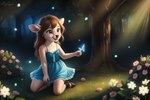 aisha anthro arthropod brown_hair butterfly cervid clothing cub dress female flower forest hair hi_res hooves insect lepidopteran long_hair mammal nature nature_background plant solo teal_eyes tree venison venisoncreampie young