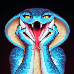 anthro bedroom_eyes black_background blue_body blue_scales claws eyelashes fangs female forked_tongue narrowed_eyes open_mouth pupils scales seductive sharp_teeth simple_background slit_pupils snake_hood solo tan_body tan_scales teeth tongue white_body white_scales yellow_eyes zaddha reptile scalie snake 1:1 bust_portrait hi_res portrait