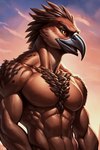 abs anthro athletic athletic_anthro athletic_male beak biceps feathers male muscular muscular_anthro muscular_male navel nude pecs solo triceps tuft birdovo accipitrid accipitriform avian bird hi_res