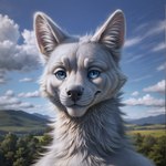 anthro blp blue_eyes canid canine canis face_focus forest fur hi_res looking_at_viewer male mammal plant portrait smile tree white_body white_fur wolf