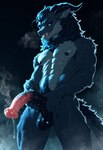 abs animal_genitalia animal_penis anthro balls big_balls big_penis black_balls blue_body blue_eyes blue_fur bodily_fluids body_hair claws crotch_tuft darkened_balls darkened_genitalia dripping equine_genitalia equine_penis erection fangs finger_claws fur genital_fluids genitals hair half-erect happy_trail holding_penis horn leaking_precum looking_at_genitalia looking_at_penis male medial_ring mottled mottled_genitalia mottled_penis multicolored_penis muscular muscular_anthro muscular_male musk musk_clouds mythology neck_tuft nipples nude nude_male open_mouth pecs penis precum precum_drip precum_string pubes simple_background smile solo standing steam steamy_penis tail teeth tuft two_tone_penis vein veiny_penis anotheranon dragon furred_dragon furred_scalie mythological_creature mythological_scalie scalie hi_res