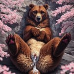 after_sex anatomically_correct animal_genitalia animal_pussy bodily_fluids cherry_blossom cum cum_drip cum_in_pussy cum_inside detailed detailed_background detailed_fur director_firewolf dripping female feral furryrock_(model) genital_fluids genitals laying looking_at_viewer lying mammal on_back pawpads paws plant pussy realistic realistic_fur solo spread_legs spreading ursid