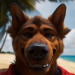 anthro canid canine close_up looking_at_viewer male mammal smile solo sombreru