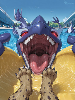 anthro bodily_fluids dripping dynamic_angle female feral first_person_view gaping_mouth group imminent_vore looking_at_viewer looking_pleasured male mouth_shot open_mouth outside red_eyes saliva saliva_drip saliva_on_tongue saliva_string sky slide swimming swimming_pool teeth tongue vore water water_slide wide_angle wide_open_mouth aurugy nintendo pokemon generation_2_pokemon hyaenid legendary_pokemon lugia mammal pokemon_(species) shadow_lugia shadow_pokémon hi_res