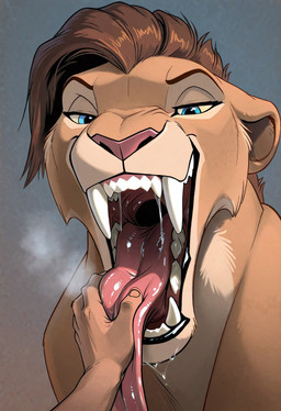 blue_eyes bodily_fluids breath_cloud female first_person_view human_pov long_tongue looking_at_another looking_at_partner mawplay mouth_play mouth_shot open_mouth pink_nose pov_hands saliva sharp_teeth teasing teeth tongue tongue_out maw_master felid feline human lion mammal pantherine sabertoothed_lion absurd_res hi_res
