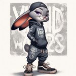 anthro backwards_baseball_cap backwards_hat baseball_cap clothed clothing dipstick_ears female footwear fully_clothed graffiti graffiti_background hands_in_both_pockets hat headgear headwear hoodie judy_hopps lagomorph leporid lidded_eyes looking_at_viewer mammal multicolored_ears rabbit scut_tail shoes short_tail skate_shoes smile solo sweatpants tail thedarkshadow1990 topwear vans zootopia