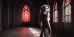 anthro church female gothic nude photorealistic rear_view red_lighting red_sclera solo tasteful_nudity furryranch helluva_boss loona_(helluva_boss) canid canid_demon canine canis demon hellhound mammal wolf hi_res