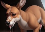 bodily_fluids brown_body brown_fur cum cum_drip cum_in_mouth cum_inside cum_on_face cum_on_penis cum_on_self cum_on_tongue dripping excessive_cum excessive_genital_fluids feral fur genital_fluids genitals hi_res kangaroo leaking_cum looking_at_viewer macropod male mammal marsupial messy multicolored_body multicolored_fur nude penis shuffur smile solo tongue two_tone_body two_tone_fur