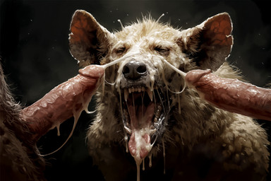anthro bodily_fluids cum cum_on_face fellatio genital_fluids group group_sex male male/male oral penile sex trio hyperion gnoll hyaenid mammal