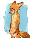 animal_genitalia anthro balls bored disney genitals green_eyes male nipples nude nude_male sheath slim solo vulpine anonymous_director zootopia nick_wilde canid canine fox mammal hi_res