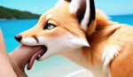 anthro balls beach black_nose blue_eyes duo fellatio fur genitals interspecies male male/male nude oral oral_penetration orange_body outside penetration penile penis seaside sex tongue tongue_out white_body white_fur lykos_labs canid canine fox human mammal animated hi_res webm