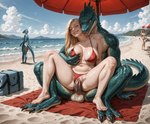 anthro anthro_penetrating anthro_penetrating_female anthro_penetrating_human balls beach bedding bikini blanket bodily_fluids breast_play breasts claws clothing cloud cloudscape cloudy cum cum_in_pussy cum_inside duo female genital_fluids genitals green_body green_scales human_on_anthro human_penetrated interspecies male male/female mountains penetration penile penile_penetration penis public public_sex pussy scales sea seaside sex sky swimwear tail teeth tongue umbrella vaginal vaginal_penetration water yellow_eyes vermilion888 human lizard lizardman mammal reptile scalie absurd_res hi_res