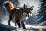 ambiguous_gender canid canine falling_snow feral fox fur gold_eyes hi_res hornybunny mammal nose outside purrfectmerge_(model) snow solo stable_diffusion