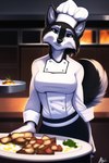 anthro canid canine canis chef_uniform female kitchen lariel looking_at_viewer mammal smile solo wolf