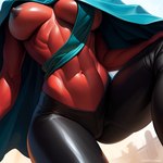 abs anthro athletic athletic_female breasts cloak close-up clothing dragon faceless_character female hi_res leggings legwear nipples potca red_body solo solo_focus tight_clothing voluptuous_female