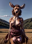 anthro breasts breasts_and_teats brown_hair deer_ears female field hair looking_at_viewer multi_breast narrowed_eyes nipples pink_nipples solo standing teats wheat_field marcus64 cervid mammal hi_res