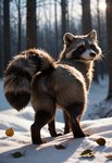 anus brown_body brown_fur butt female feral fur genitals leaf outside plant presenting pussy quadruped realistic realistic_feral snow solo tree fawx!_(director) mammal procyonid raccoon absurd_res hi_res