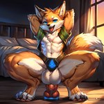 anal anal_penetration animal_genitalia animal_penis anthro balls belt big_balls canine_genitalia canine_penis clothing crouching genitals knot male penetration penis portal shirt solo topwear thedavid canid canine fox mammal hi_res