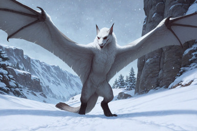 3_toes ambiguous_gender black_body black_claws black_fur black_scutes claws digitigrade dipstick_ears dipstick_tail ear_tuft feet feral fur grey_body grey_fur markings membrane_(anatomy) membranous_wings multicolored_body multicolored_ears mythology no_sclera on_hind_legs red_eyes scuted_legs scutes snow snow_on_branches snow_on_ground snow_on_mountains snowing solo standing tail_markings toe_claws toes tuft white_body white_fur wings knotanotherfurry dragon mythological_creature mythological_scalie scalie wyvern hi_res