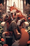 anthro black_nose boots clothed clothing fluffy fluffy_tail footwear fur furniture gloves hair handwear hi_res looking_at_viewer male necktie on_sofa orange_body orange_fur orange_hair sitting sitting_on_sofa sofa solo unknown_director white_body white_fur