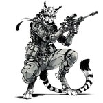 anthro crouching eye_patch eyewear gun male metal_gear ranged_weapon solo tactical_gear weapon anonymous_director felid feline lynx mammal hi_res