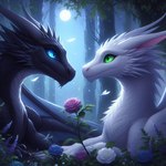 black_body blue_eyes dragon duo female feral flower forest forest_background green_eyes loganth male male/female nature nature_background night night_sky plant romantic romantic_couple tree white_body