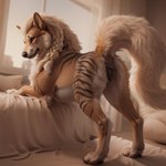 anatomically_correct anatomically_correct_genitalia animal_genitalia animal_pussy anus arcanine bed bedroom braided_mane butt canid canine_genitalia canine_pussy curtains detailed detailed_eyes detailed_fur female feral fluffy fluffy_tail fur furniture generation_1_pokemon genitals looking_away mammal orange_body orange_fur pokemon_(species) polar_(director) presenting presenting_hindquarters prompt_metainfo pussy solo striped_body striped_fur stripes tail_up window