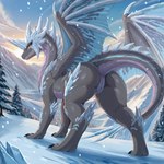 all_fours expressionless female feral genitals ice looking_at_viewer looking_back looking_back_at_viewer presenting presenting_pussy pussy snow solo koboldcollector monster_hunter dragon scalie velkhana absurd_res hi_res