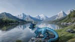 ambiguous_gender blue_body detailed_background eyelashes feral glistening glistening_body grass lake landscape mountains plant realistic rock side_view solo water wet white_body magicalvaporeon eeveelution generation_1_pokemon pokemon_(species) vaporeon 16:9 hi_res wallpaper widescreen