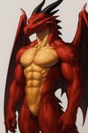 abs anthro athletic athletic_anthro athletic_male claws horn male muscular muscular_male mythology nude pecs red_body solo toned-muscles wings anonymous_director dragon mythological_creature mythological_scalie scalie hi_res