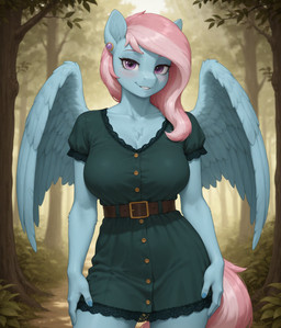 anthro belt blue_body blush breasts clothing feathered_wings feathers female female_anthro forest green_clothing hair looking_at_viewer mythological_equine mythology nature nature_background pink_hair plant purple_eyes solo spread_wings tree wings lewdtf equid equine mammal mythological_creature pegasus invalid_tag 2025 4k digital_drawing_(artwork) digital_media_(artwork) hi_res stable_diffusion