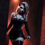 clothed clothing dark_ears female fur solo white_body white_fur lomhanimator loona_(helluva_boss) canid canid_demon demon humanoid mammal absurd_res hi_res