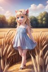 anthro blonde_hair blue_eyes clothing cub domestic_pig dress female field hair hi_res hooves lily_pad mammal plant solo suid suina sus_(pig) venisoncreampie wheat_field young