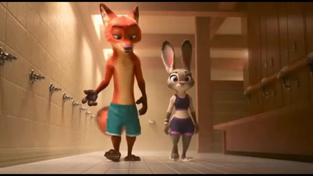 anthro duo female first_person_view fur locker_room looking_at_viewer low-angle_view male male/female multicolored_body multicolored_fur shower smile shut_up_and_watch disney zootopia judy_hopps nick_wilde canid canine fox lagomorph leporid mammal rabbit animated hi_res short_playtime webm