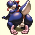 3_toes all_fours anthro anus backsack balls blue_body blue_eyes blue_yoshi butt feet genitals hi_res male presenting presenting_anus presenting_hindquarters raised_tail sergalbutt shell solo spikes spikes_(anatomy) thick_thighs toes tongue tongue_out wrinkled_feet wrinkled_soles yoshi
