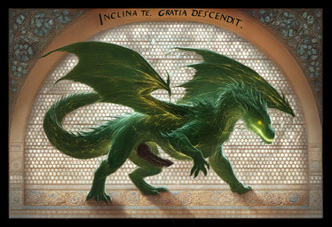 animal_genitalia arch black_claws black_penis claws energy feral fur genitals green_body grin illustration knot male mythology parchment penis ridged_penis smile solo text yellow_eyes polar_(director) dragon furred_dragon mythological_creature mythological_scalie scalie western_dragon latin_text