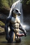 anthro big_penis genitals male male/male penis river solo waterfall sergld dinosaur dragon reptile scalie