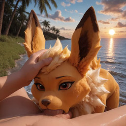 all_fours anthro anthro_penetrated balls beach beach_background bodily_fluids brown_eyes cinematic cloud cum deep_throat erection fingers first_person_view front_view fur genital_fluids genitals grass hand_on_head human_on_anthro human_penetrating human_penetrating_anthro interspecies irrumatio landscape male male/male male_pov nature nature_background nude oral outside penetration penile penile_penetration plant pokephilia sea seaside sex solo_focus spread_legs spreading sunset water white_body white_fur yellow_body yellow_fur markrhey nintendo pokemon eeveelution generation_1_pokemon human jolteon mammal pokemon_(species) animated short_playtime webm
