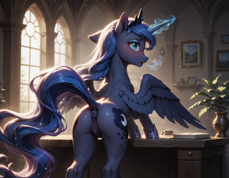 animal_genitalia animal_pussy backlighting breath equine_genitalia equine_pussy female feral genitals horn inside light on_hind_legs pussy raised_tail solo spread_wings wings venisoncreampie friendship_is_magic my_little_pony princess_luna_(mlp) equid equine horse mammal pony winged_unicorn hi_res lighting