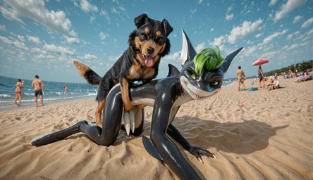 2_penises anal anal_penetration animal_genitalia animal_penis anthro beach bestiality claspers doggystyle duo feral from_behind_position genitals green_eyes green_hair hair humping male male/male multi_genitalia multi_penis penetration penis public public_sex sea seaside sex smile smug smug_face water alvos canid canine canis domestic_dog fish mammal marine shark