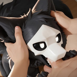 animal_ears anthro balls bed bedroom black_body black_eyes black_fur black_pawpads black_sclera bodily_fluids cum cum_drip cum_in_mouth cum_inside deep_throat dripping duo fellatio fluffy fluffy_fur fluffy_tail fur furniture genital_fluids genitals high-angle_view human_on_anthro interspecies looking_at_another male male/male mask neck_tuft oral pawpads penile penis sex thick_tail tuft white_eyes 11211te changed_(video_game) puro_(changed) canid canine human mammal 2025 animated short_playtime webm