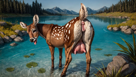 animal_genitalia animal_pussy anus bathing equine_anus equine_pussy fantasy female feral genitals in_heat looking_at_viewer nature nature_background pussy solo teats tongue tongue_out ruski218 cervid mammal hi_res wallpaper