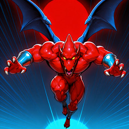anklet anthro bracelet claws empty_eyes fangs featureless_crotch humanoid_pointy_ears jewelry looking_at_viewer male membrane_(anatomy) membranous_wings nude open_mouth red_body solo teeth wings krenkoscommand_(director) capcom firebrand demon gargoyle hi_res