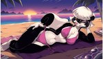 anthro beach beach_background bikini clothing eyewear female glasses hair lying lying_on_side navel on_side palm_tree plant sabrina_online seaside short_hair skunk_tail solo swimwear synthwave tree white_hair zaddha sabrina_(sabrina_online) mammal mephitid skunk hi_res