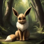 ambiguous_gender brown_body brown_eyes brown_fur eevee everweaver feral forest fur generation_1_pokemon looking_at_viewer plant pokemon_(species) sitting sitting_on_ground smile solo tree